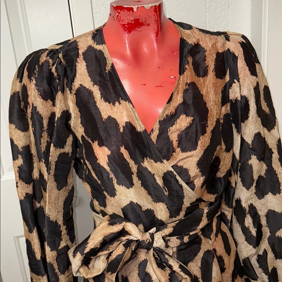 GANNI - silk linen leopard print wrap dress - Picture 3 of 8
